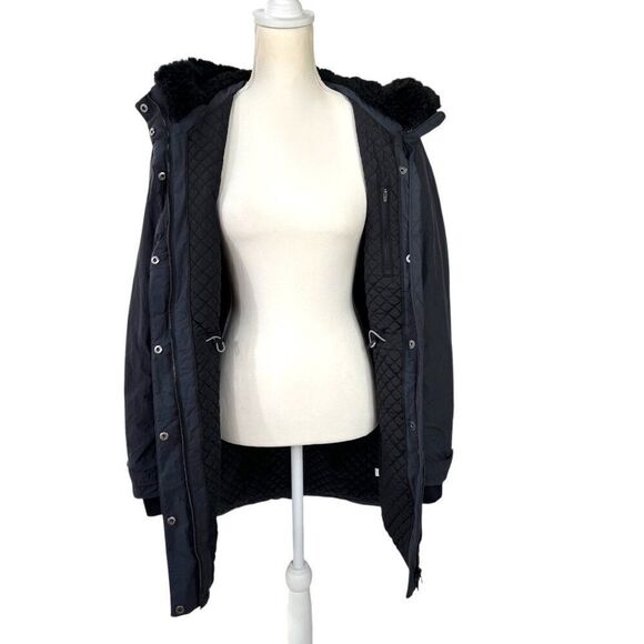 Athleta District Primaloft Faux Fur Hood Jacket Grey Black Size Small - Picture 5 of 15